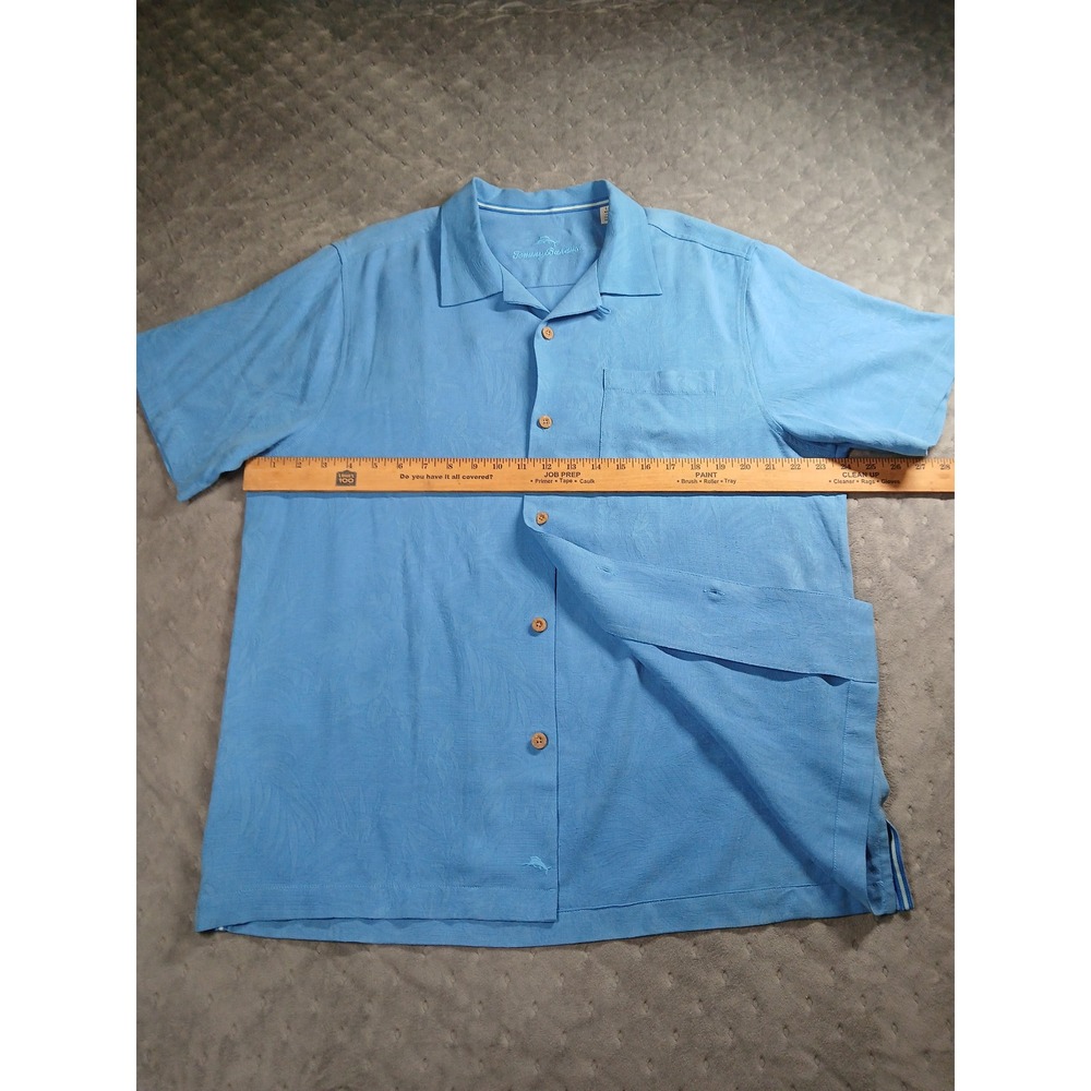 Tommy Bahama Mens 100% Silk Tropical Leaf Jacquard Shirt Blue Large Short Sleeve - Picture 6 of 9